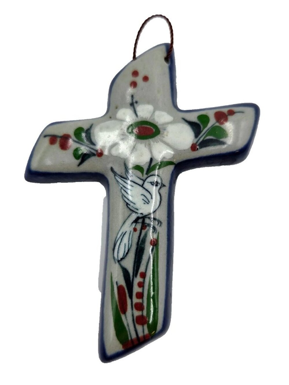 Tonala Pottery Cross Dove Floral Flowers Made For Hanging Mexico Signed A Read
